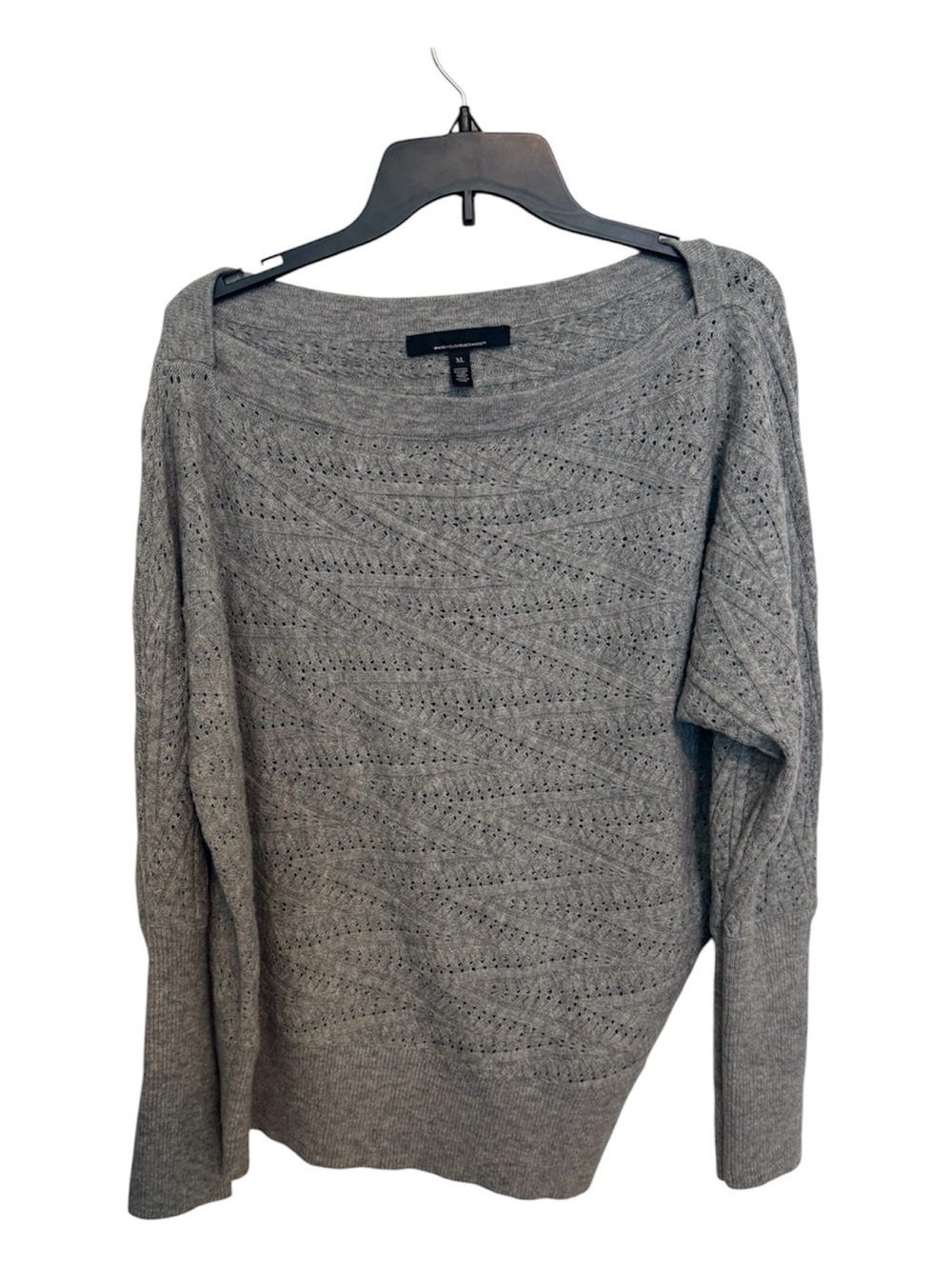 White House Black Market Grey Open-Stitch Crewneck Sweater